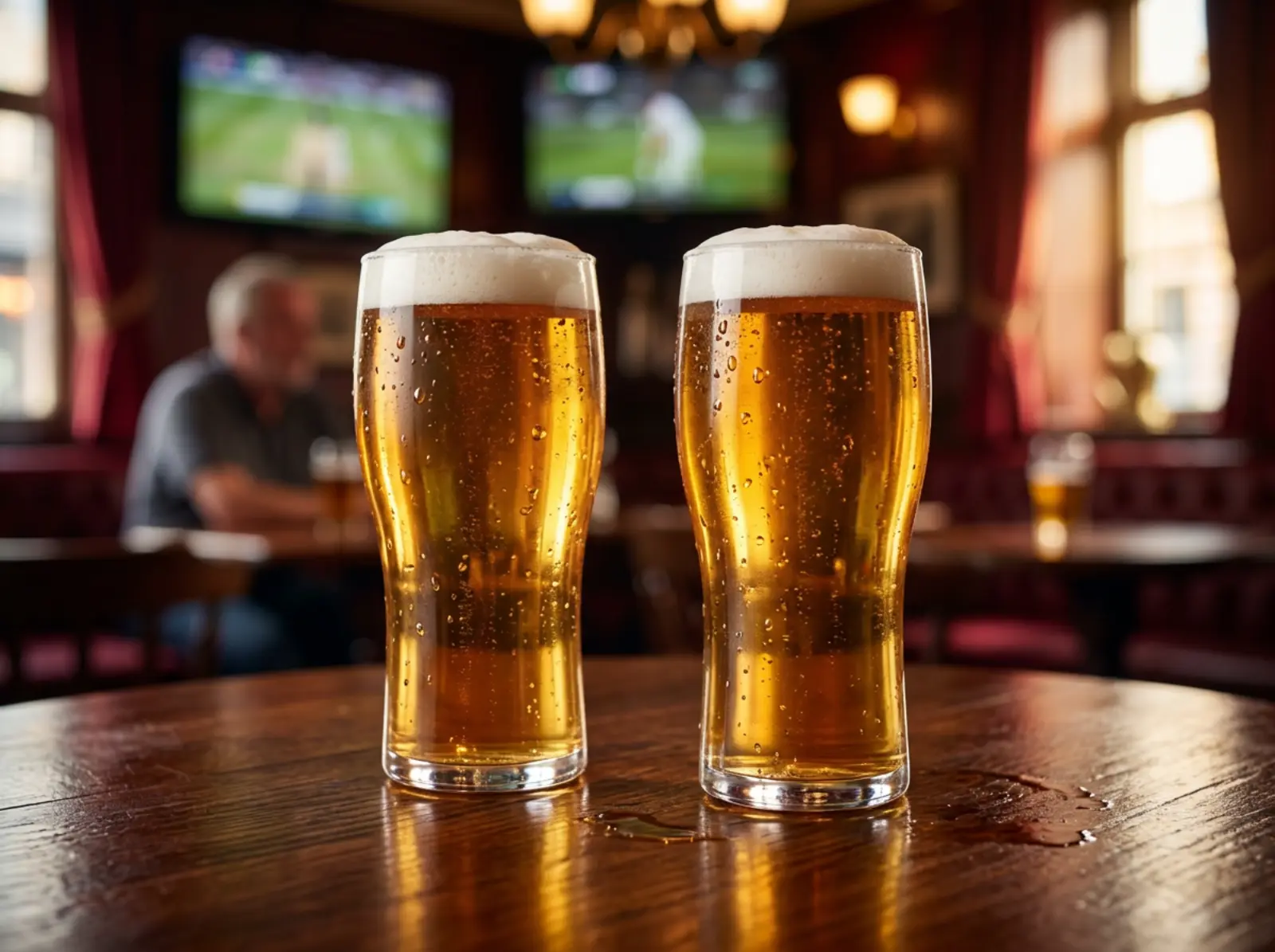 Pints of beer with live sports on screens at The Prince Regent pub Chertsey