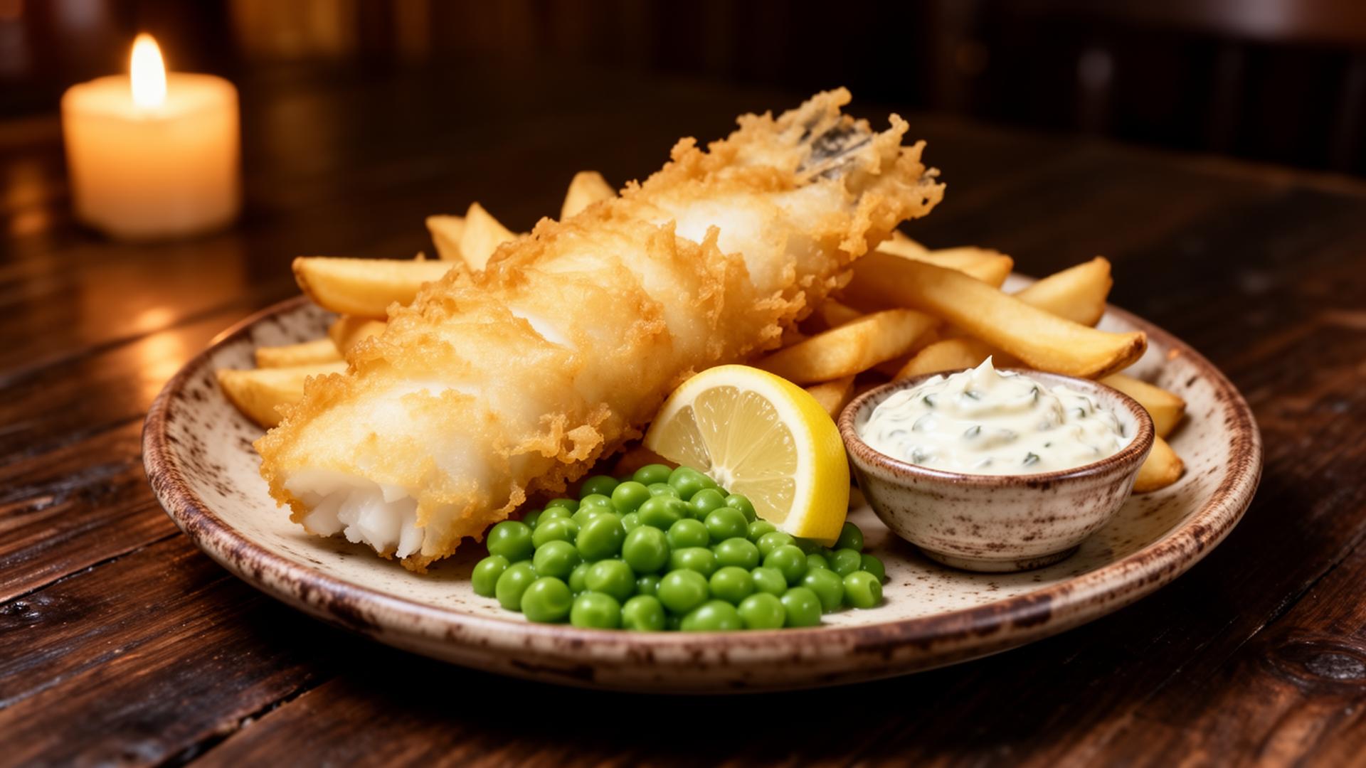 Beer-Battered Fish & Chips at The Prince Regent Chertsey